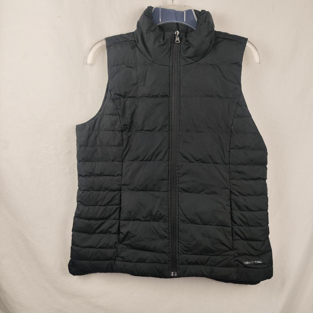 Lands' End Vest Womens Small Black Quilted Puffer Full Zip Lightweight Warm